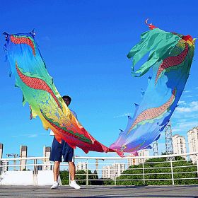 19.6ft Washable Silk-like Dragon Poi with Adjustable Wand, 6 meters of Outdoor Flinging Fitness Dance with 3D Rainbow Color Dragon Ribbon Streamer Set (Color: Random Dragon)