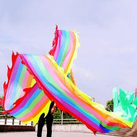 19.6ft Washable Silk-like Dragon Poi with Adjustable Wand, 6 meters of Outdoor Flinging Fitness Dance with 3D Rainbow Color Dragon Ribbon Streamer Set (Color: Rainbow Dragon)