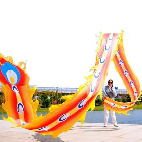 19.6ft Washable Silk-like Dragon Poi with Adjustable Wand, 6 meters of Outdoor Flinging Fitness Dance with 3D Rainbow Color Dragon Ribbon Streamer Set (Color: Yellow Phoenix)