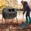 Rotating Compost Bin Barrel with Dual Chamber and Sliding Doors