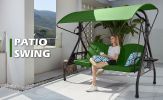 3-Seat Outdoor Canopy Swing with Stand 800LBS Capacity - Porch Glider with Cup Holders