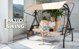 3-Seat Outdoor Canopy Swing with Stand 800LBS Capacity - Porch Glider with Cup Holders