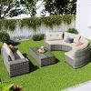 8-pieces Outdoor Wicker Round Sofa Set, Half-Moon Sectional Sets All Weather, Curved Sofa Set With Rectangular Coffee Table