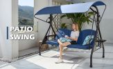 3-Seat Outdoor Canopy Swing with Stand 800LBS Capacity - Porch Glider with Cup Holders