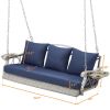 3-Person Wicker Porch Swing Chair 900 LBS Heavy Duty with Cup Holder for Patio