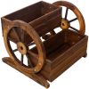 Wooden Wagon Planter Box, Garden Planter with Wheels,Decorative Planter for Flowers Herbs Vegetables for Indoor & Outdoor DÃ©cor