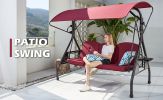 3-Seat Outdoor Canopy Swing with Stand 800LBS Capacity - Porch Glider with Cup Holders