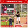 3-In-1 Baseball Toy Set For 3-5Years Old Kids And Toddlers Includes Tee Ball Stand Hanging Tee Automatic Ball Launcher with Adjustable Height For Indo