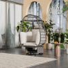 Outdoor Swivel Chair with Cushions, Rattan Egg Patio Chair with Rocking Function for Balcony, Poolside and Garden