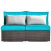 2 Pieces Patio Rattan Armless Sofa Set with 2 Cushions and 2 Pillows