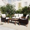 GO 4-Piece Garden Furniture, Patio Seating Set, PE Rattan Outdoor Sofa Set, Wood Table and Legs, Brown and Beige