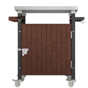 Outdoor Grill Cart With Stainless Steel Tabletop, Storage, Patio Kitchen Island With Wheels, Hooks, And Spice Rack, Waterproof Outdoor Grill Table, Mo (Color: Brown)